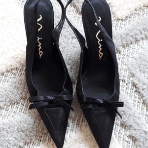 Nina Black Satin Slingback 3" Heel Sandals